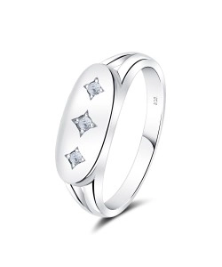 Plain Shape of Three Blink CZ Stone Silver Ring NSR-4040